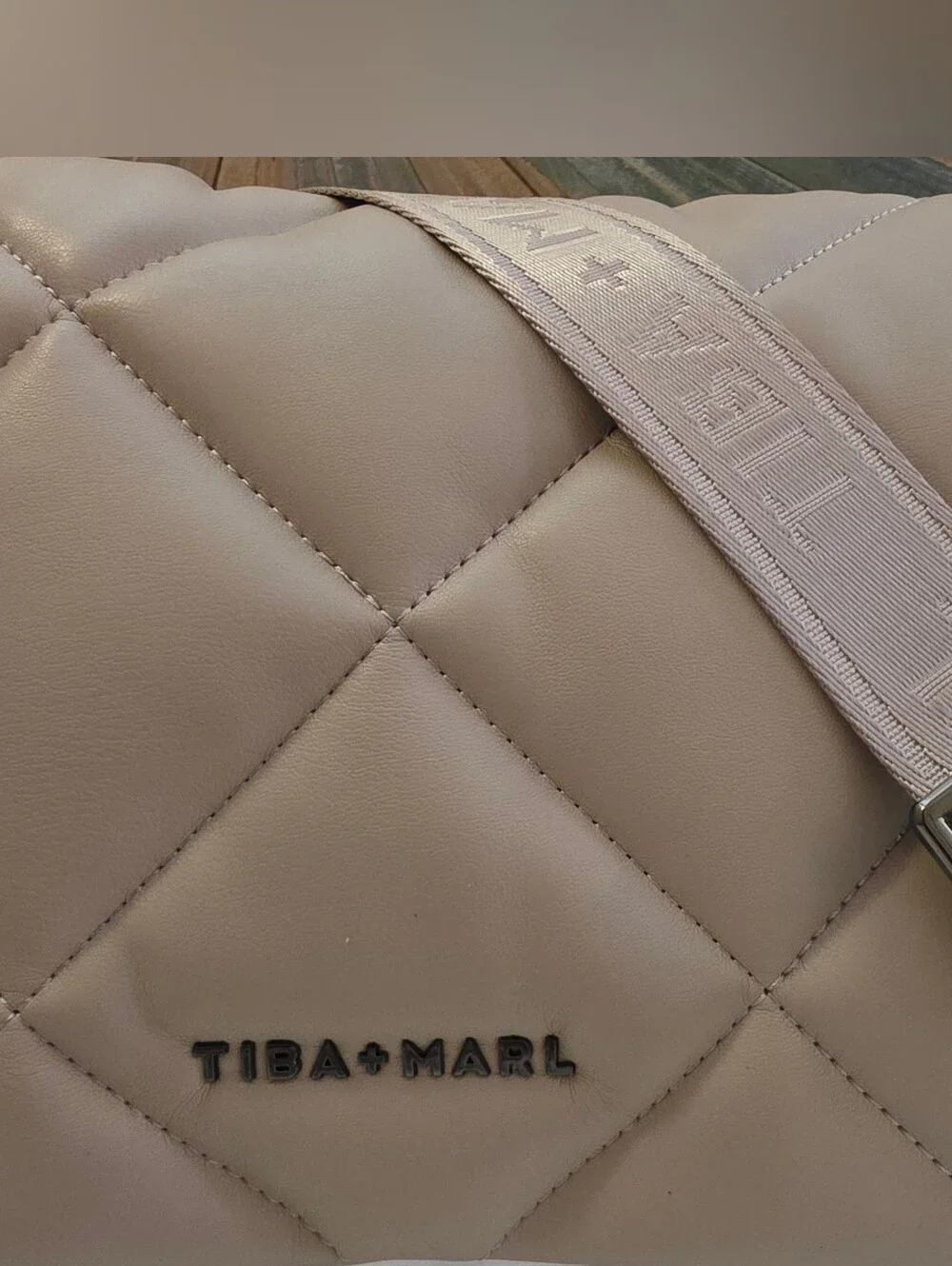 Tiba + Marl Nova Eco Compact Quilted Crossbody Diaper Bag Oyster Color NWT